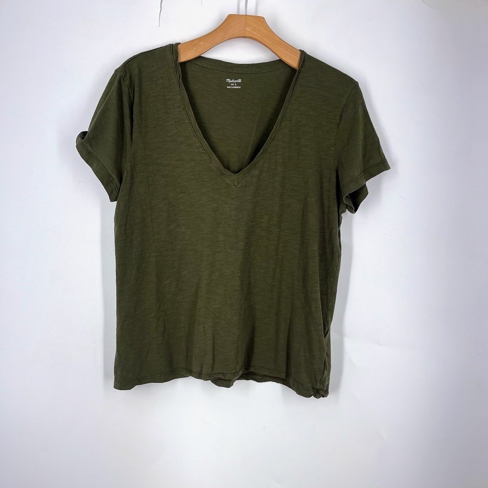 Madewell Whisper Cotton V-Neck Tee Olive Green Short Sleeve K7953 Mens L